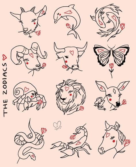 Zodiac Flash Sheet, Astrology Flash Tattoo, Zodiac Flash Tattoo, Zodiac Animal Tattoos, Flash Sheet Tattoo, Flash Sheet Ideas, Flash Tattoo Ideas, Friday The 13, Flash Sheets