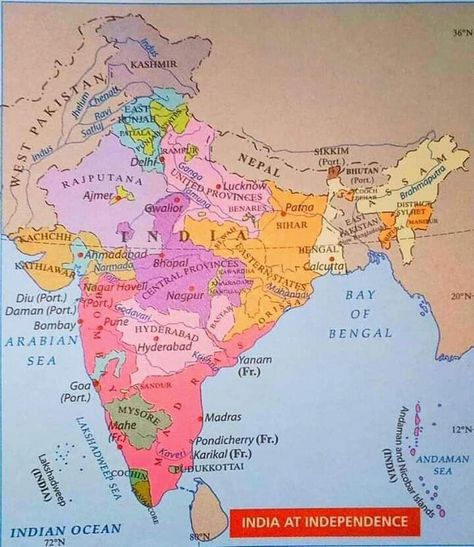 Map of India (After Independence) India After Independence, Map Of India, Bunny Chow, Infographic Map, India Map, Anime Backgrounds, Cool Anime Backgrounds, South Asia, Anime Background