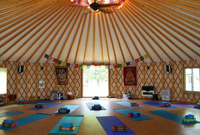 Yoga yurt Yurt Ideas, Sala Yoga, Three House, Outdoor Studio, Mindful Yoga, Nature Retreat, Yoga Shala, Healing Center, Yoga Studio Design