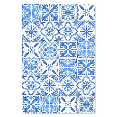 Magenta Party, Blue Tile Patterns, Mykonos Blue, Greek Pattern, Greek Blue, Mediterranean Tile, Tiles Pattern, Blue Tile, Flowers Print