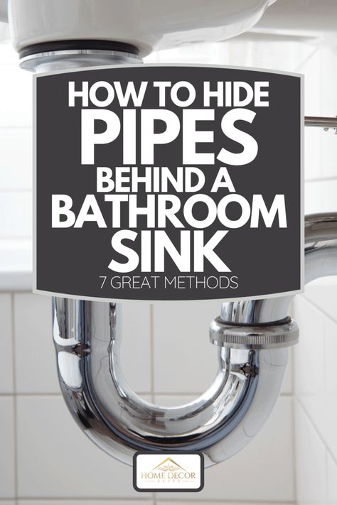 How To Hide Pipes Behind A Bathroom Sink [7 Great Methods] - Home Decor Bliss Hide Bathroom Sink Plumbing, Pedestal Sink Plumbing Cover, Sink Skirts Bathroom, Under Sink Cover Up, Hiding Plumbing Pipes Bathroom, How To Hide A Pedestal Sink, Storage Under Wall Mounted Sink, Hide Pedestal Sink Plumbing, Cover Pipes In Bathroom