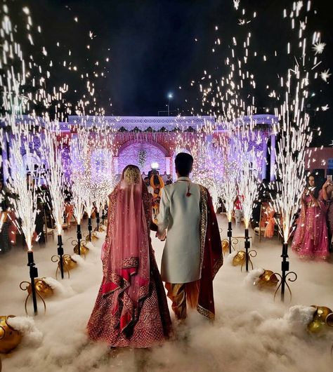 Bridal Groom Entry Ideas Indian, Indian Wedding Couple Entry Ideas, Bride Entering Ideas, Entry Of Bride And Groom Indian, Groom And Bride Entry Ideas, Bride Groom Entry Ideas Indian Reception, Walima Entry Ideas, Varmala Stage Decor Outdoor, Bride And Groom Entry Ideas Indian