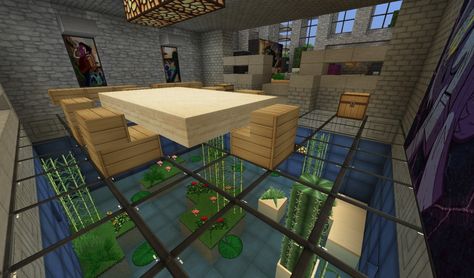 Dinning room with my trademark glass floor. Glass Floor Minecraft, Living Room Ideas In Minecraft, Room Ideas In Minecraft, Minecraft Bathroom, Living Room Minecraft, Minecraft Cool, Minecraft House Decorations, Minecraft Houses Xbox, Minecraft Houses Interior