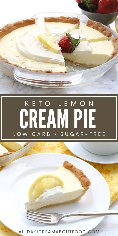 Press In Pie Crust, Sour Cream Pie, Lemon Sour Cream Pie, Lemon Cream Pie, Sugar Free Pie, Lemon Cream Pies, Keto Cake, Keto Dessert Easy, Low Carb Sweets