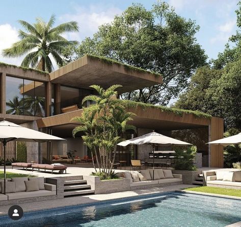 Caribbean House, Tropical Villa, Bali Villa, Modern Villa Design, Casas The Sims 4, Casa Exterior, Modern Mansion, Tropical House, House Outside Design