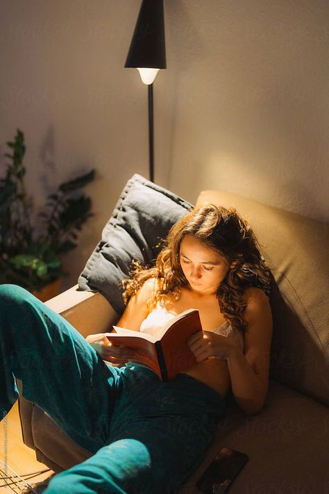 Person Laying On Couch Reference, Laying On Floor Pose, Reading On Couch, Portrait Angles, Laying On Couch, Couch Photography, Books Vibe, Lamp Photography, Jasmine Dragon