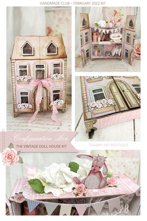 DIY: The Vintage Doll House Configuration Box - Shabby Art Boutique Bridgerton Crafts, Wrapping Gifts Ideas Creative, Wrapping Gifts Ideas, Box Doll House, Creative Corporate Gifts, Vintage Doll House, Shabby Art Boutique, Vintage Paper Crafts, White Paper Flowers