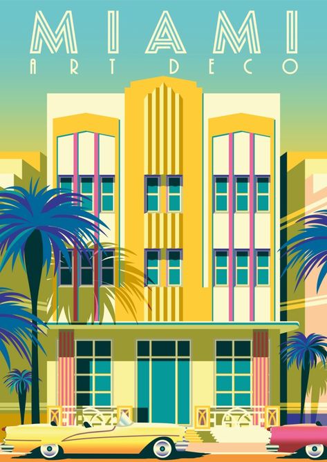 100 Years of Art Deco: The Enduring Appeal of Jazz Age Design — Vintage-Style Travel Poster What Is Art Deco, Arte Art Deco, Miami Art Deco, Art Deco Artwork, Art Deco Illustration, Art Deco Poster, Deco Poster, Art Deco Buildings, Illustration Art Drawing