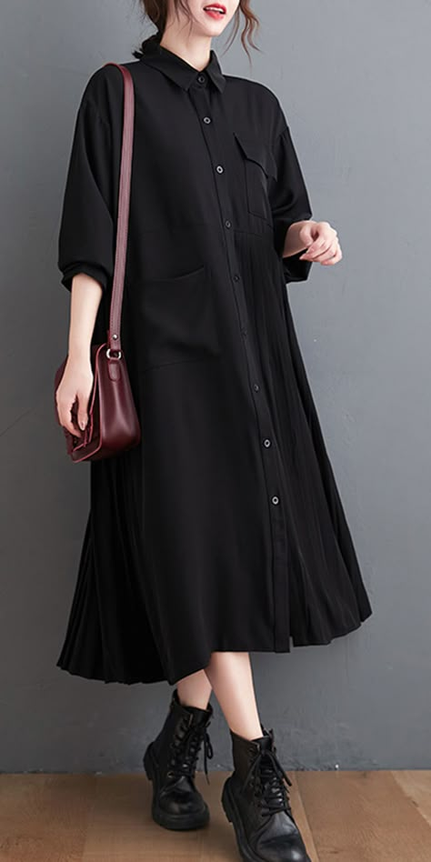 Loose Dress Outfit, Cotton Dresses For Women, Black Tunic Dress, Maxi Dress Designs, Modest Dresses Casual, Trendy Dress Outfits, Muslimah Fashion Outfits, Easy Trendy Outfits, Black Tunic