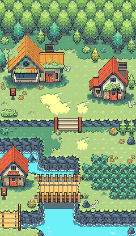 Cute Game Background, 2d Rpg Game, Pixel Isometric Art, Top Down House Pixel Art, Pixel Art House Top Down, Rpgmaker Tileset, 2d Pixel Art Background, Pixel Art For Games, 2d Top Down Game Art