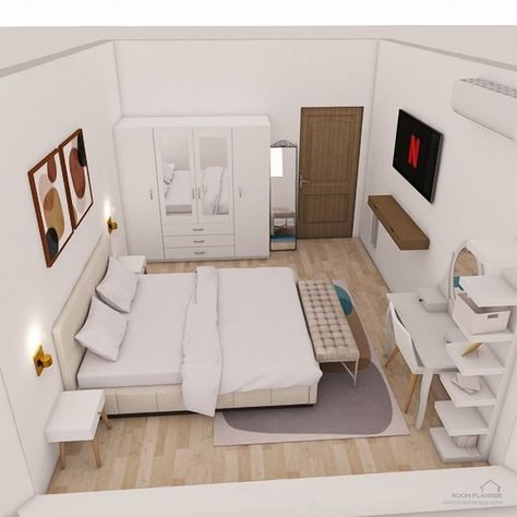 Small Bedroom Designs 10x10, 4×4 Room Design, 3 X 4 Bedroom Ideas, 14x14 Bedroom Layout Room Ideas, 10sqm Bedroom Layout, Box Room Layout, 10 Square Metre Bedroom, Minimalist Bedroom With Wardrobe, Tiny Bedroom Design Minimalist