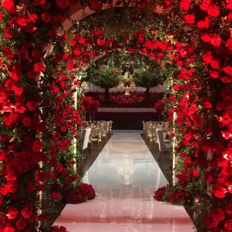 Beautiful decor fit for a variety of events Wedding Reception Entrance, Red Quince, Red Wedding Decorations, Reception Entrance, Quince Decorations, Red Wedding Theme, Rustic Wedding Decorations, Wedding Entrance Decor, Red Rose Wedding