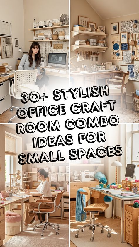 Create the ultimate office craft room combo with clever layouts and practical designs. Stay productive while crafting in a stylish and organized dual-purpose space. Studio Apartment Craft Space, Study And Craft Room Ideas, Art Room Office Ideas, Cricut Work Space Ideas, Home Office Desk Storage, Desk And Craft Table Home Office, Small Office Homeschool Room Combo, Small Office And Game Room Combo, Multi Use Space Design