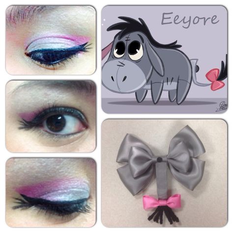 Eeyore Eeyore Eye Makeup, Eeyore Makeup Halloween, Eeyore Costume Diy, Eeyore Makeup, Eeyore Halloween, Eeyore Costume, Teacher Halloween Costumes Group, Disney Halloween Makeup, Diy Barrettes