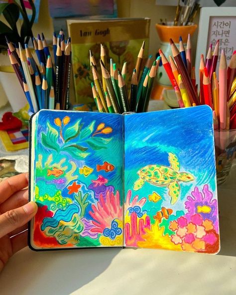 Draw Sea Animals, Draw Sea, Easy Drawing Step By Step, Drawing Step By Step, Drawing Step, Oil Pastel Art, Sketchbook Art Journal, Art Diary, Arte Sketchbook