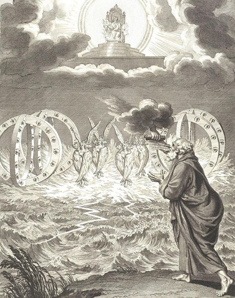 Ezekiel’s Vision of God and the Chariot - TheTorah.com Old Illustration, Biblical Artwork, Bible Illustrations, Esoteric Art, Occult Art, Biblical Art, Angels And Demons, Catholic Art, Ethereal Art