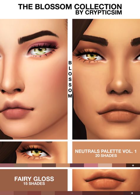 THE BLOSSOM COLLECTION | crypticsim on Patreon Neutrals Palette, Los Sims 4 Mods, Cc Packs, Sims 4 Cc Eyes, Die Sims 4, The Sims 4 Skin, Makeup Cc, The Sims 4 Pc, Pelo Sims