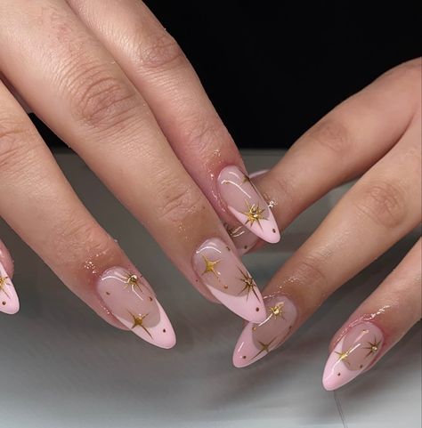 Pick Nails Design, Gel X Nails Summer, Astronomy Nails, Leo Season Nails, Folklore Nails, Nails Pink And Gold, Nail Designs With Gems, Baddie Almond Nails, Rave Nails