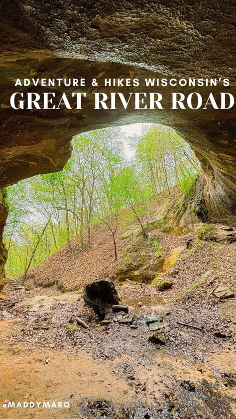 image of pictured rock cave and waterfall in wisconsins wyalusing state park Wisconsin Road Trips, Great River Road Trip, Hiking Wisconsin, Great River Road, Hello Stranger, Great River, River Road, Mississippi River, Scenic Drive