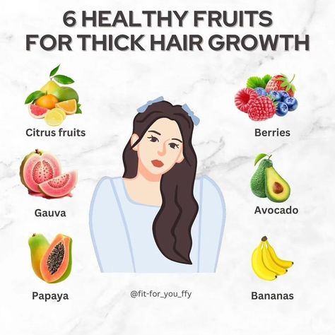 🍇 Want thick, luscious hair? Try these 5 healthy fruits for amazing hair growth! 🌟 1️⃣ Citrus Fruits 🍊🍋 2️⃣ Guava 🍈 3️⃣ Papaya 🍑 4️⃣ Bananas 🍌 5️⃣ Berries 🍓 6️⃣ Avocado 🥑 Nourish your hair from the inside out! DM for credit or removal #HairCare #HealthyHair #HairGrowth #NaturalBeauty #FruitBenefits #HairGoals #LongHairDontCare #HairInspo #EatForHair #HealthyLiving #FitForYou #Nutrition #Wellness #HairTips #BeautyHacks #HealthyLifestyle #VibrantHair #HairJourney #SelfCare #EatWell #FeelGood ... For Thick Hair Growth, 4 Bananas, Make Hair Thicker, Thick Hair Growth, Cute Hairstyles For School, Thicker Fuller Hair, Fruit Benefits, Mid Length Hair With Layers, Luscious Hair