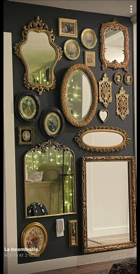 Goth Salon, Vintage Room Design, Vintage Goth Decor, Orangery Ideas, Mirror Gallery, Mirror Gallery Wall, Dark Home Decor, Dekorasi Kamar Tidur, Goth Home