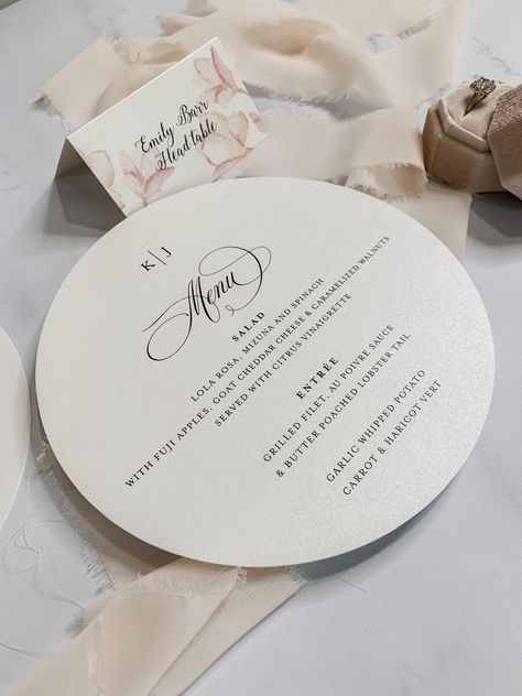 Excited to share this item from my #etsy shop: Circle MENU - Wedding Menu Style 214 (Minimum 50) Circle Menu Wedding, Menu Card Design Wedding, Menu Design Ideas Wedding, Wedding Menu Ideas, Wedding Menus Design, Bridesmaid Thank You Cards, Tulsa Wedding, Menu Design Inspiration, Pretty Invitations