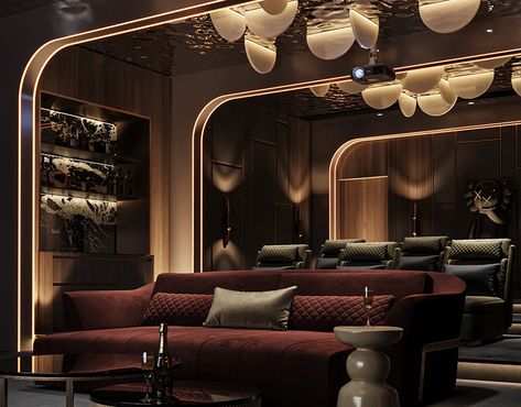 A UNIQUE AND MODERN CINEMA ROOM DESIGN BY BASE9 STUDIO! :: Behance Vip Hotel Room, Vip Room Design, Karaoke Room Design, Luxury Home Cinema Room, Cinema Room Design, Home Theatre Design, Home Theater Room Design, Meeting Room Design, Theater Room Design