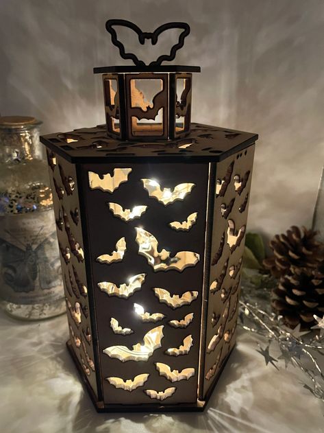 Bats Lantern DIY Kit MDF Lantern Kit Candle Holder Bat - Etsy Coffin Shelves, Lantern Diy, Lantern Craft, Mdf Crafts, Dark Home Decor, Halloween Gothic, Goth Home, Goth Home Decor, Diy Lanterns