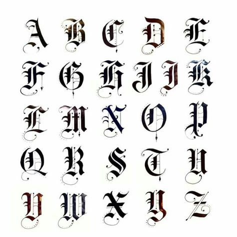 Calligraphy Tattoo Fonts, Letras Cool, Old English Alphabet, Gothic Alphabet, Tre Kunst, Tattoo Fonts Alphabet, Calligraphy Fonts Alphabet, Calligraphy Doodles, Gothic Lettering