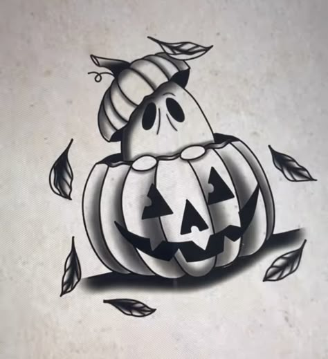 Ghost In A Jar Tattoo, Pumpkin Tattoos, Practice Tattoos, Tattoo Doodles, Cloud Tattoo Design, Witchy Tattoos, Pen Doodle, Halloween Illustrations, Pumpkin Tattoo