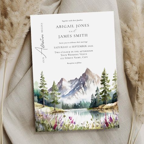 Rustic Mountain Wedding  Invitation Mountain Fall Wedding, Mountain Wedding Invitation, Colorado Camping, Fall Mountain Wedding, Woodland Adventure, Elegant Fall Wedding, Rustic Mountain Wedding, Watercolor Orange, Mountain Wedding Invitations