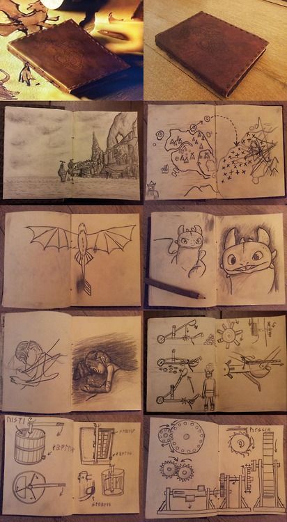 Hiccup's cool journal. My most favorite is the sketching of Astrid sleeping. lol XD Toothless Book Of Dragons, Toothless Hiccup Drawing, Hiccup And Toothless Sleeping, Hiccup Drawing Sketches, Hiccups Drawing Of Toothless, Hiccup And Toothless Drawing, Httyd Imagines, Httyd Journal, Httyd House