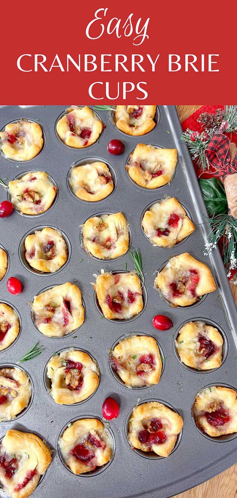 Cranberry Brie Cups Festive Brie Bites Pioneer Woman, Christmas Appetizers Brie Bites, Cranberry Brie Wonton Cups, Brie Philo Cups, Cranberry Brie Cups Appetizer, Cranberry Brie Appetizer Crescent, Crescent Roll Brie Cranberry Appetizer, Brie And Jam Appetizer Crescent Rolls, Cranberry Brie Cups