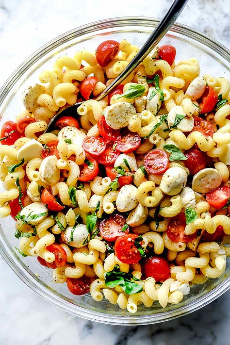 THE BEST Caprese Pasta Salad | foodiecrush.com Cherry Tomato Mozzarella Salad, Tomato Pasta Salad, Mozzarella Pasta, Caprese Salad Recipe, 2023 Recipes, Pasta Penne, Caprese Pasta Salad, Caprese Pasta, Mozzarella Salad