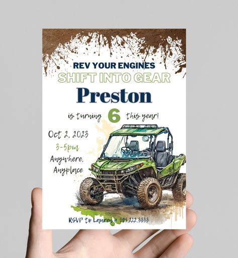 Rev your engine Shift into gear, ATV side by side theme birthday boy invitation, easily edit age and details, dirt, mud, printable, digital Dates Background, 2nd Birthday Boy, 2nd Birthday Boys, 2nd Birthday Invitations, Beautiful Invitations, Boy Birthday Parties, Boy Party, Birthday Boy, Side By Side