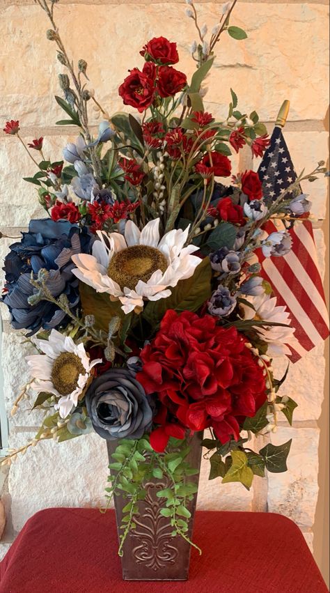 Large Patriotic Floral Arrangements, July 4 Flower Arrangements, Fourth Of July Arrangements, Americana Floral Arrangements, Forth Of July Flower Arrangement, 4th July Flower Arrangement, July 4th Flower Arrangements, Church 4th Of July Decorations, Red White And Blue Arrangements