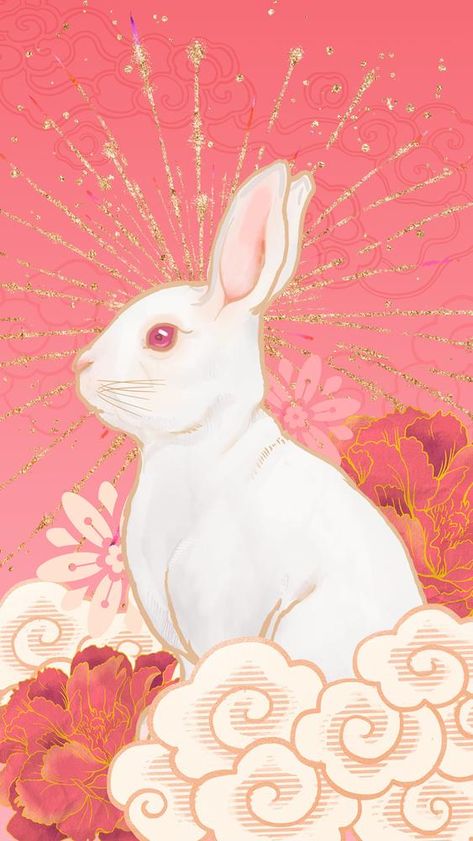 Oriental rabbit phone wallpaper, Chinese zodiac animal background | premium image by rawpixel.com / Kappy Rabbit Phone Wallpaper, Chinese Zodiac Illustration, Year Of The Rabbit Wallpaper, Chinese New Year Aesthetic, Year Of The Rabbit Art, Chinese New Year Painting, Rabbit Illustration Design, Chinese Fireworks, Chinese New Year Rabbit