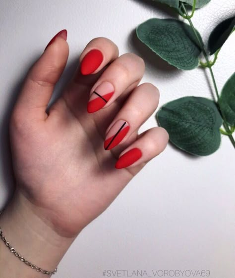 Red Minimalist Nails, Matte Red Nails, Almond Nails Red, Classy Almond Nails, Red Acrylic Nails, Nail Designs Ideas, Classy Acrylic Nails, Almond Acrylic Nails, Matte Red