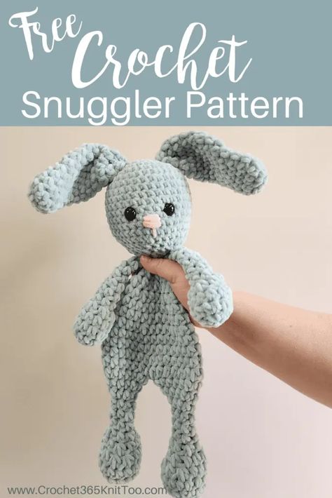 Bunny Crochet Snuggler - Crochet 365 Knit Too Snuggler Pattern, Crochet Snuggler, Crochet Lovey Free Pattern, Crocheted Bunny, Crochet Baby Projects, Crochet Baby Gifts, Crochet Lovey, Crochet Eyes, Crochet Bunny Pattern