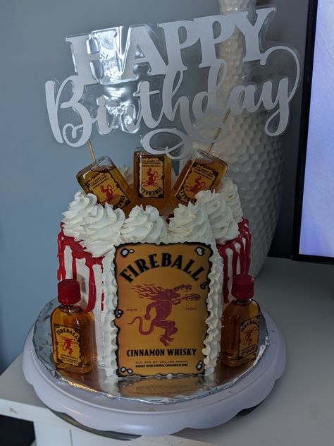 Fireball Cake Design, Fireball Cake, Grad Desserts, Alcohol Birthday Cake, Birthday Cake For Him, 21st Birthday Cakes, 21st Birthday Cake, Cake Balls, Bday Ideas