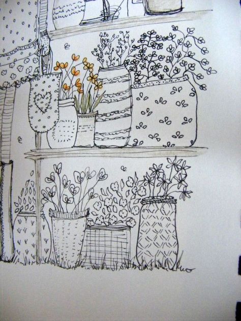 Potted Garden, Doodles Sketches, Embroidery Garden, Drawing Doodles, Draw Flowers, Edward Gorey, Doodle Inspiration, Garden Pattern, Plant Shop