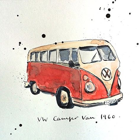 Old Cars Vintage, Camper Drawing, Volkswagen Camper Van, Bus Art, Vw Art, Volkswagen Van, Volkswagen Camper, Vintage Volkswagen, Cars Vintage