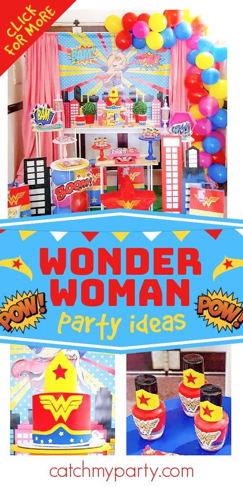 Take a look at this fantastic Wonder Woman birthday party! The cake is amazing! See more party ideas and share yours at CatchMyParty.com Wonder Woman Party Ideas, Wonder Woman Birthday Party, Women Party Ideas, Wonder Woman Birthday, Wonder Woman Party, Superhero Birthday Cake, Party Organization, Birthday Drinks, Girls Birthday Party Themes