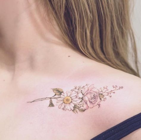 Rose And Daisy Tattoo, Watercolor Daisy Tattoo, White Daisy Tattoo, Daisy Tattoo Meaning, Daisy Chain Tattoo, Small Daisy Tattoo, Daisy Tattoos, Water Lily Tattoos, Rose Flower Tattoos