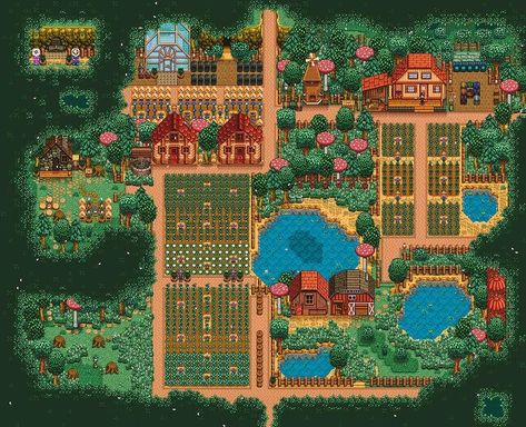 Laura | Here’s the full picture of my decorated Forest Farm in Stardew Valley! (Plus some close ups!✨📸) I’m in the process of editing the video… | Instagram Best Stardew Valley Farms, Forest Map Stardew Valley, Stardew Valley Switch Farm Layout, Stardew Valley Farms Forest, Stardew Inspo Farm, Stardew Forest Farm Layout Cute, Stardew Valley Inspo Farm, Sdv Forest Farm Ideas, Stardew Forest Farm Ideas