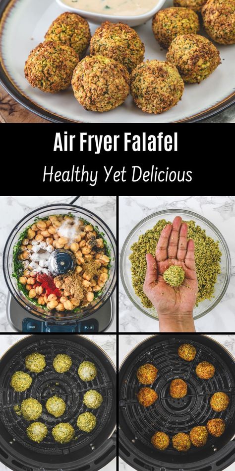 These air fryer falafel are super crispy from the outside and moist, fluffy from the inside. Let’s make healthy, low-calorie falafel in an air fryer without compromising flavor and texture. Stuff falafel in a warm pita sandwich with lots of veggies and a drizzle of tahini sauce. Or make a filling falafel salad bowl. Or just munch them as a snack with a side of hummus.