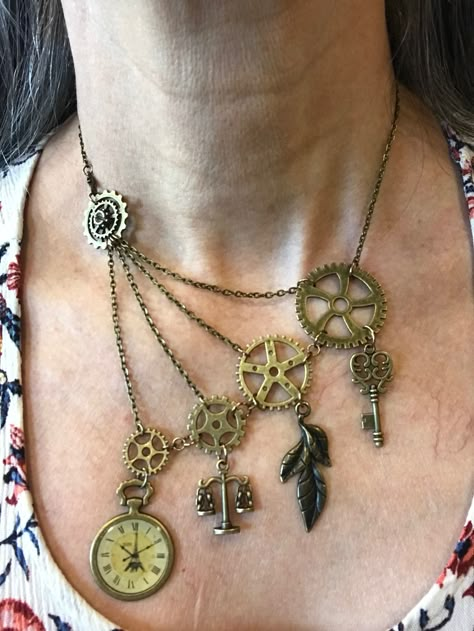 Steampunk Necklace Diy, Steam Punk Necklace, Steampunk Metal Necklaces For Festivals, Punk Jewelry Diy, Steampunk Jewelry Diy, Steampunk Necklace With Adjustable Metal Chain, Steampunk Choker, Steampunk Metal Jewelry With Vintage Charm, Diy Steampunk