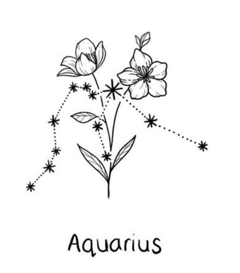 Aquarius Flower Constellation Tattoo, Aquarius Butterfly Tattoo, Aquarius Birth Flower Tattoo, Matching Aquarius Tattoos, Aquarius Flower Tattoo, Small Aquarius Tattoo, Aquarius Birth Flower, Aquarius Symbol Tattoo, Aquarius Flower