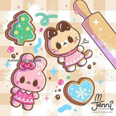 🌷🐰 J E N N I 🐰🌷 (@jennillustrations) • Foto e video di Instagram Kawaii Gingerbread Man, Star Gingerbread Cookies, Kawaii Christmas Cookies, Christmas Cookie Drawing, Gingerbread Cookies Drawing, Christmas Cookies Drawing, Gingerbread Animals, Christmas Axolotl, Decorating Christmas Cookies