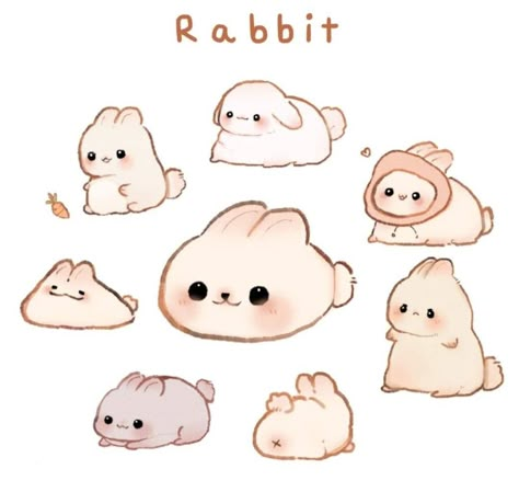 Small Cute Animal Drawings, Chibi Art Animals, Cute Doodles Bunny, Chibi Animals Drawing, Chibi Animal Art, Chibi Bunny Drawing, Cute Chibi Doodles, Cute Animal Drawings Kawaii Chibi, Bunny Drawing Kawaii